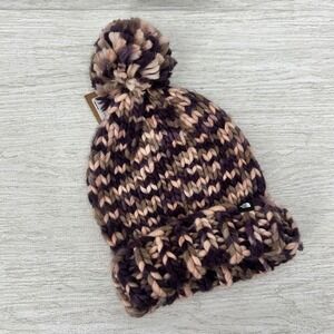 The North Face Womens Nanny Beanie Hat Pom Pom Multi Color Chunky Knit OS